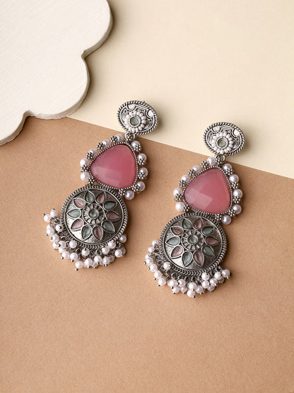 Priyaasi Dusty Pink Pearl Elegance Drop Earrings