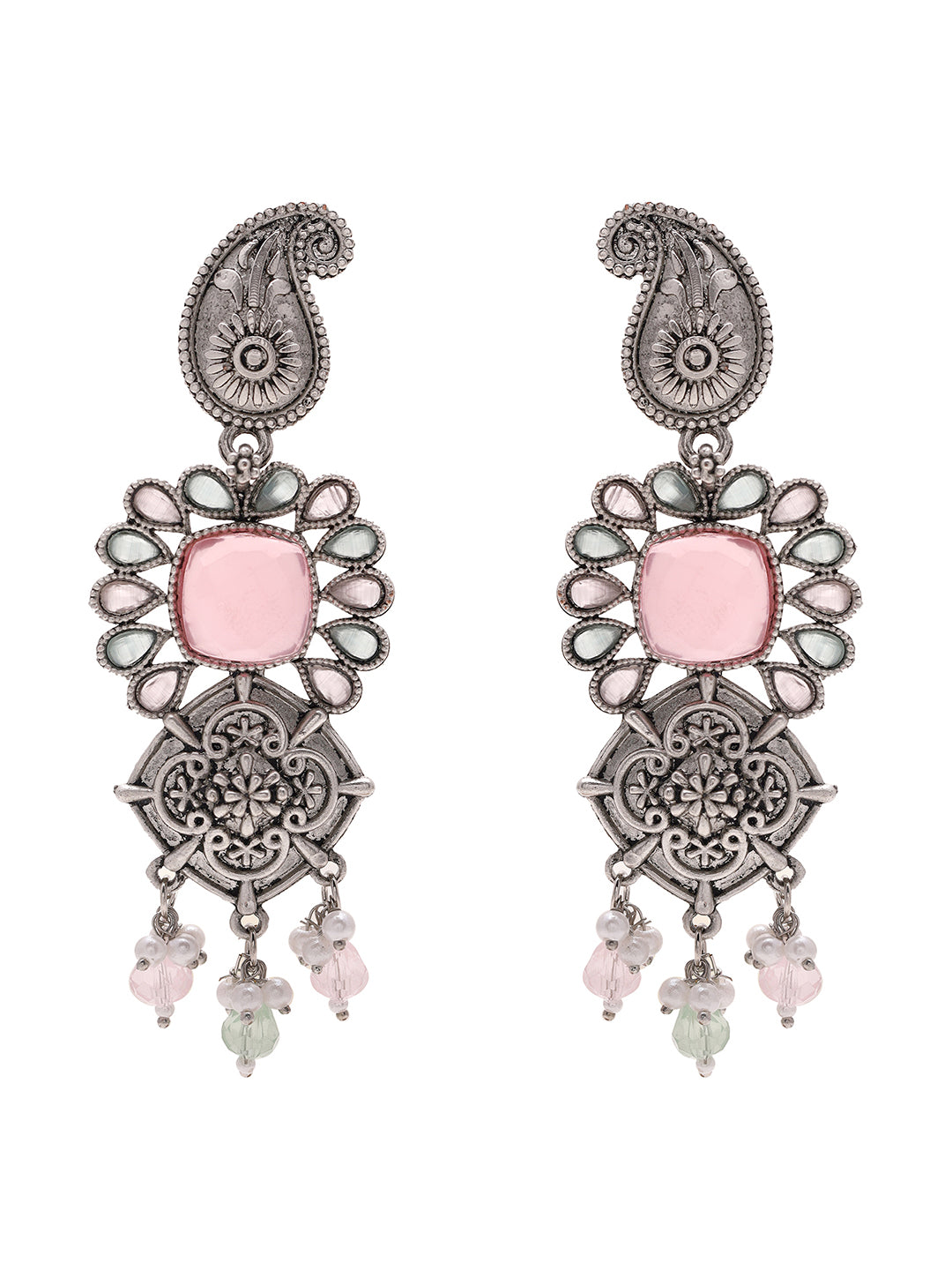 Priyaasi Mango Shaped Tribal Pink Stoned Earrings