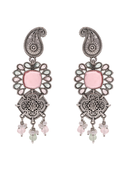 Priyaasi Mango Shaped Tribal Pink Stoned Earrings