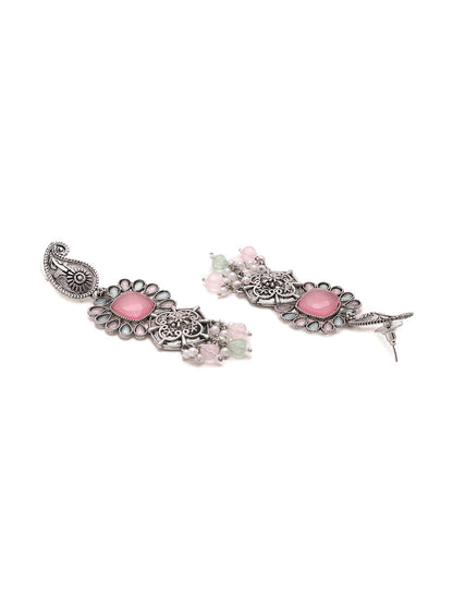 Priyaasi Mango Shaped Tribal Pink Stoned Earrings