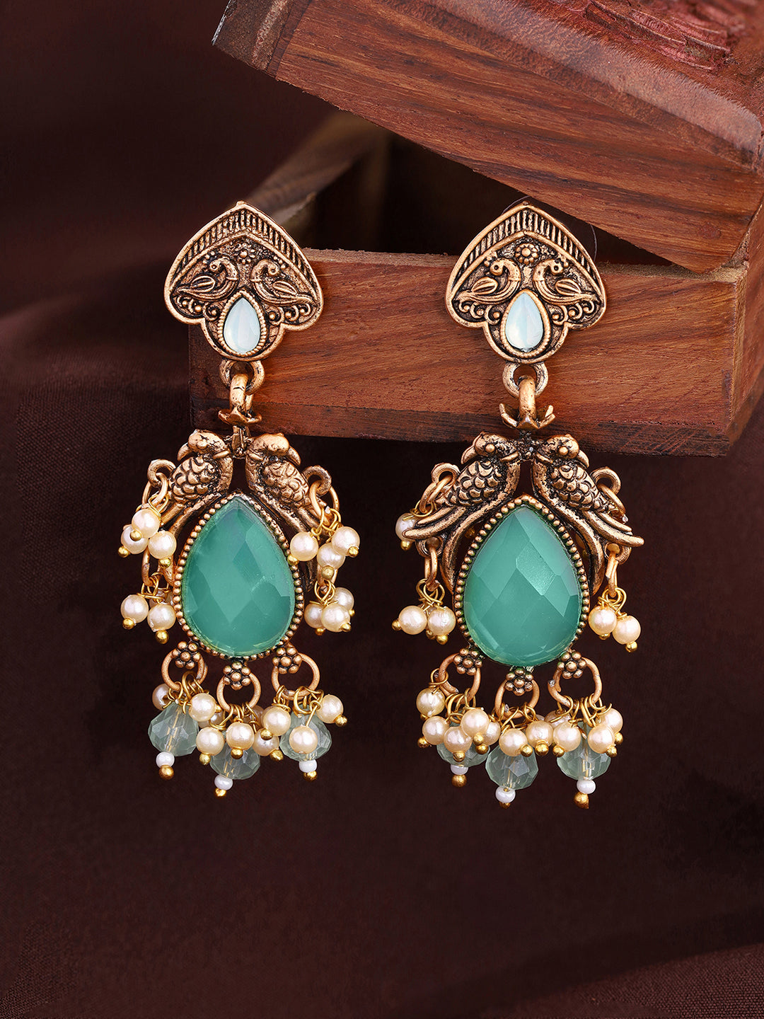 Priyaasi Oxidized Mint Drop Earrings