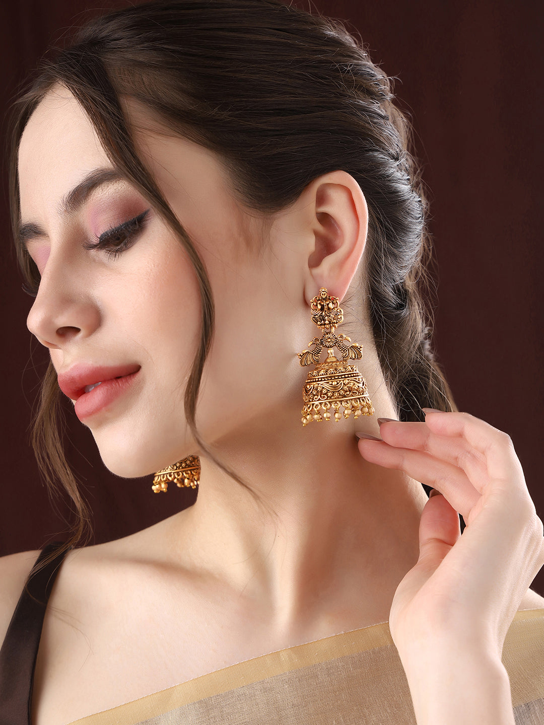 Priyaasi Matte Gold Plated Jhumkas