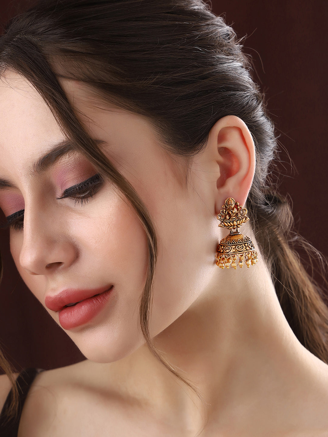 Priyaasi Temple Gold Plated Jhumkas