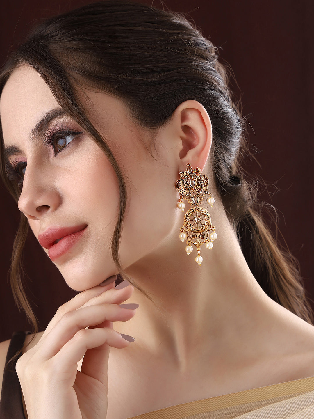 Priyaasi Pearl and Kundan Combo Earrings