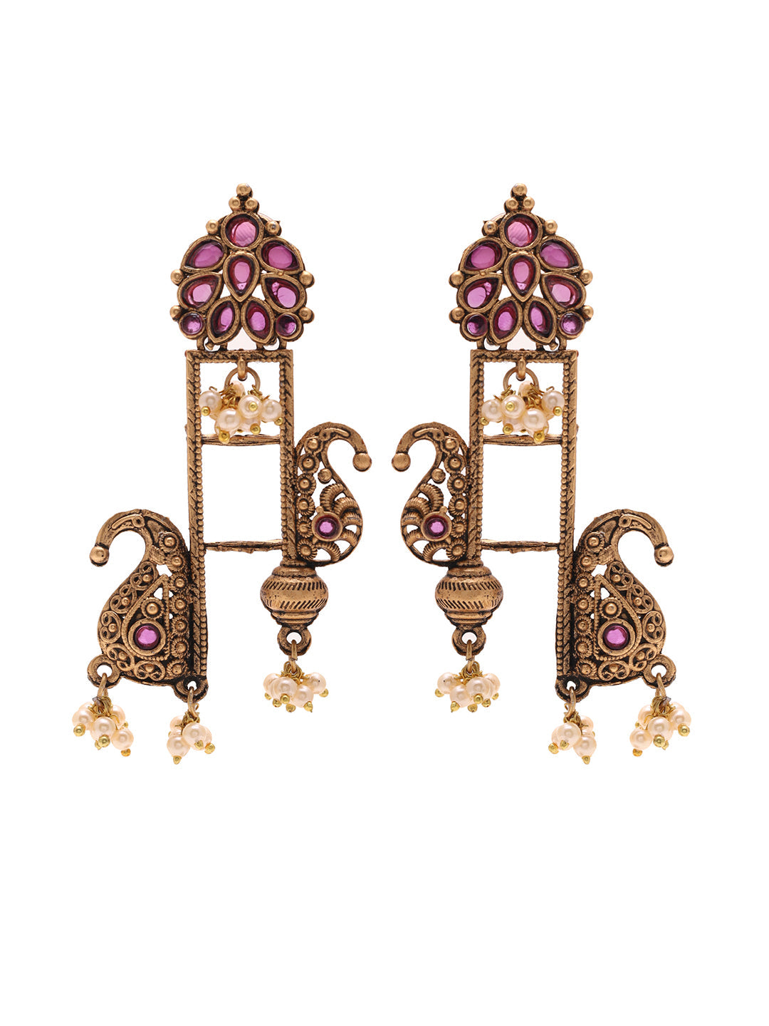 Priyaasi Mango Shaped Temple Drop Earrings