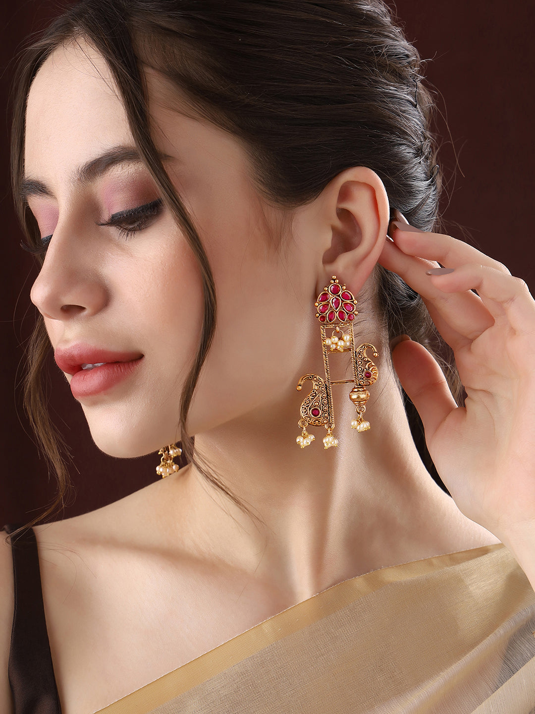 Priyaasi Mango Shaped Temple Drop Earrings