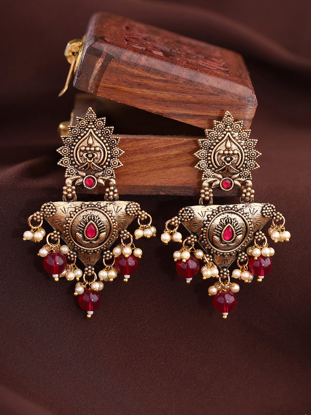 Priyaasi Matte Ruby Floral Drop Earrings
