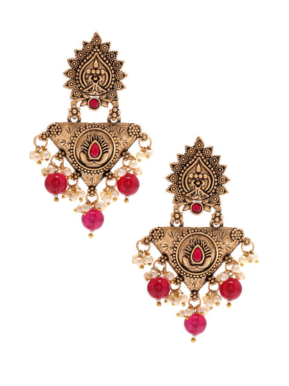 Priyaasi Matte Ruby Floral Drop Earrings