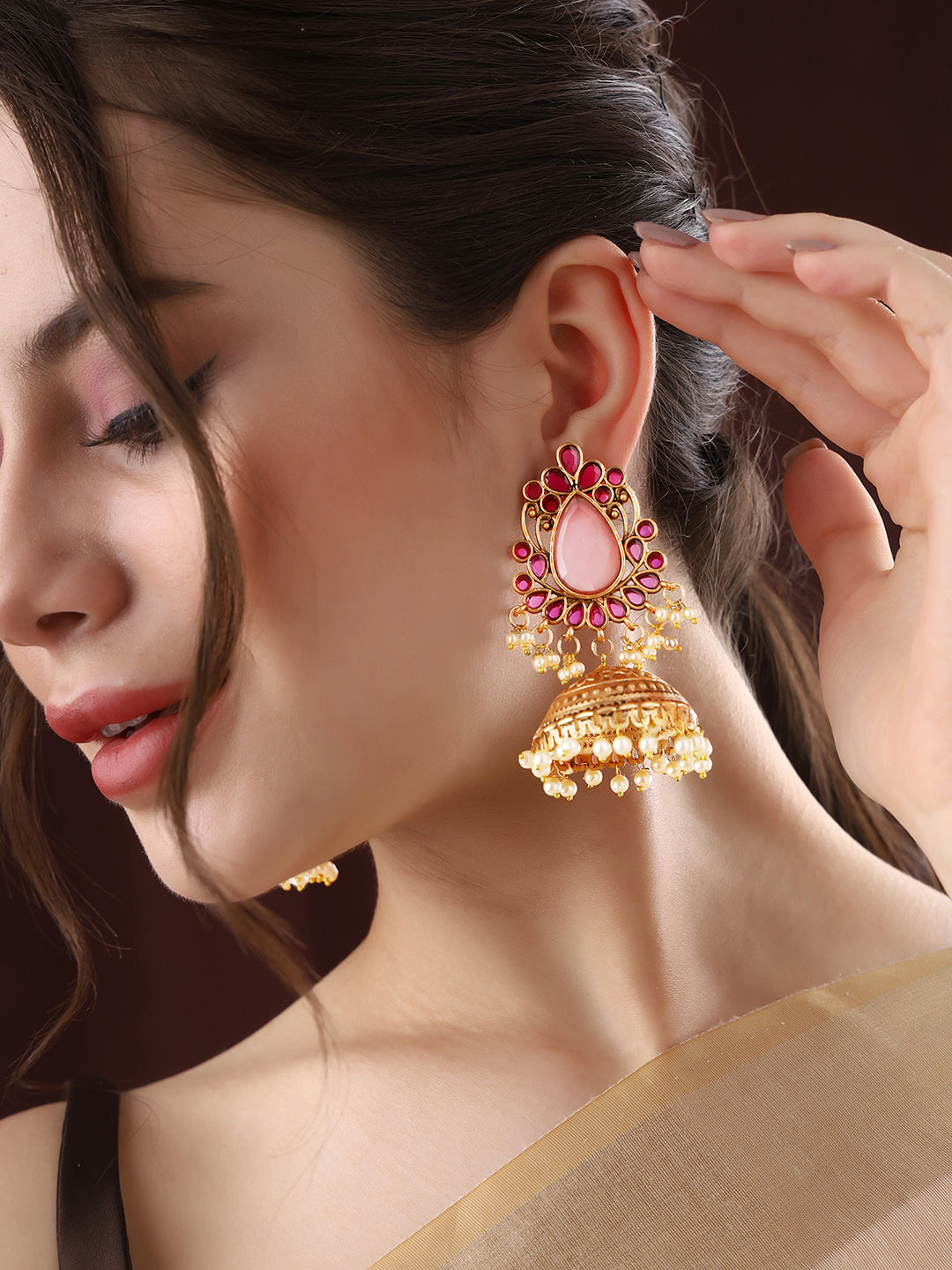 Priyaasi Pink Stoned Jhumkas