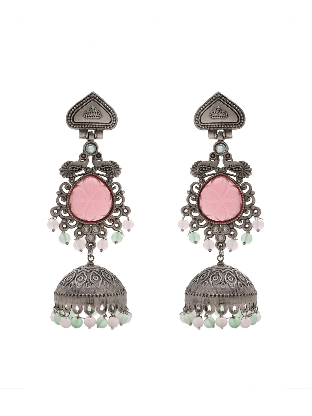 Priyaasi Pink Stone Elegance in Enchanting Jhumkas