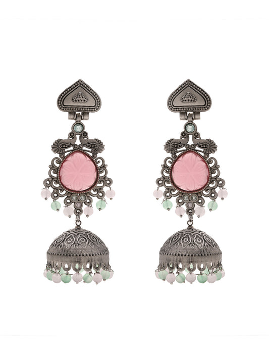 Priyaasi Pink Stone Elegance in Enchanting Jhumkas