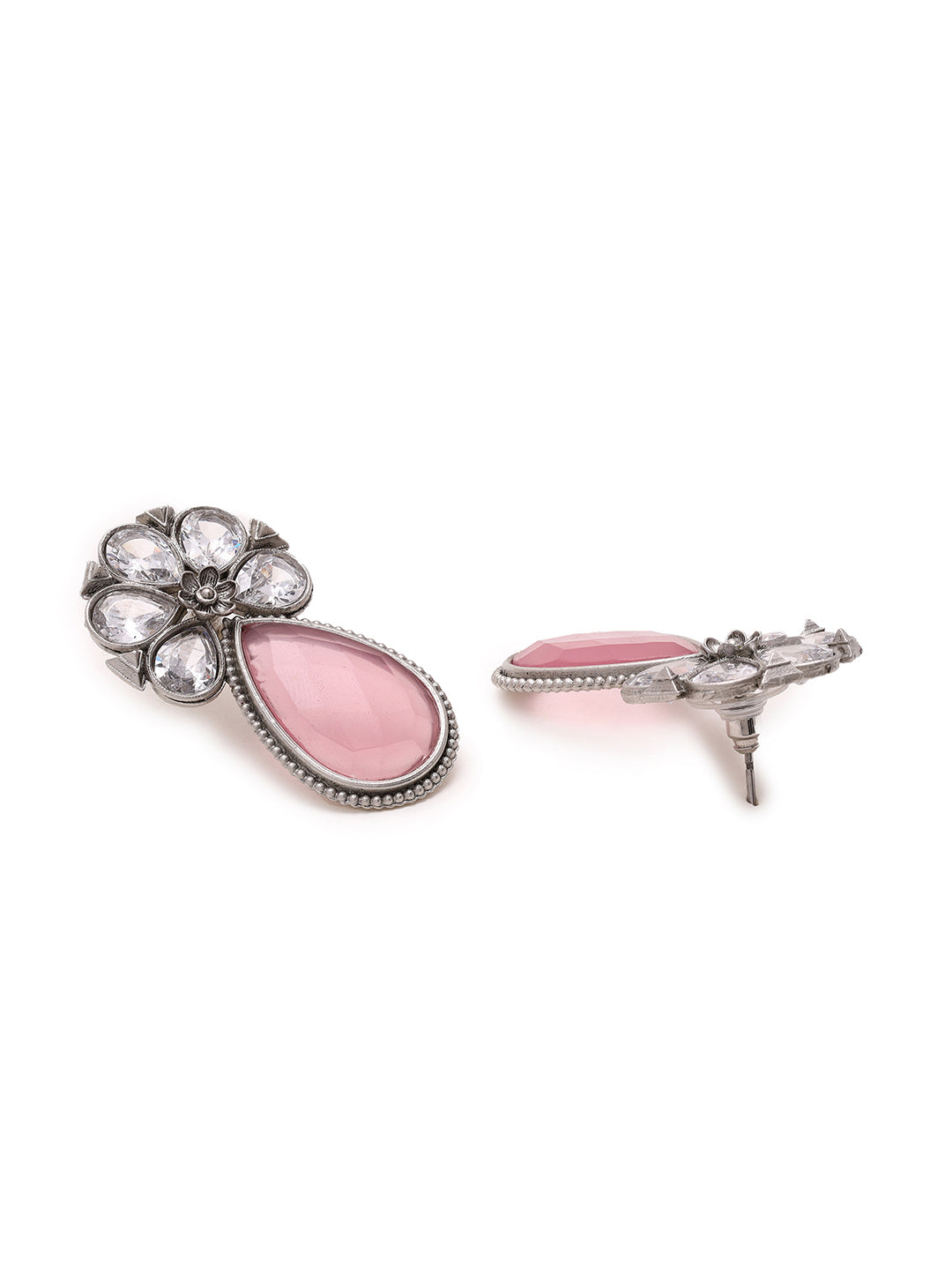 Priyaasi Blushing Elegance Pink Stones in Graceful Drop Earrings