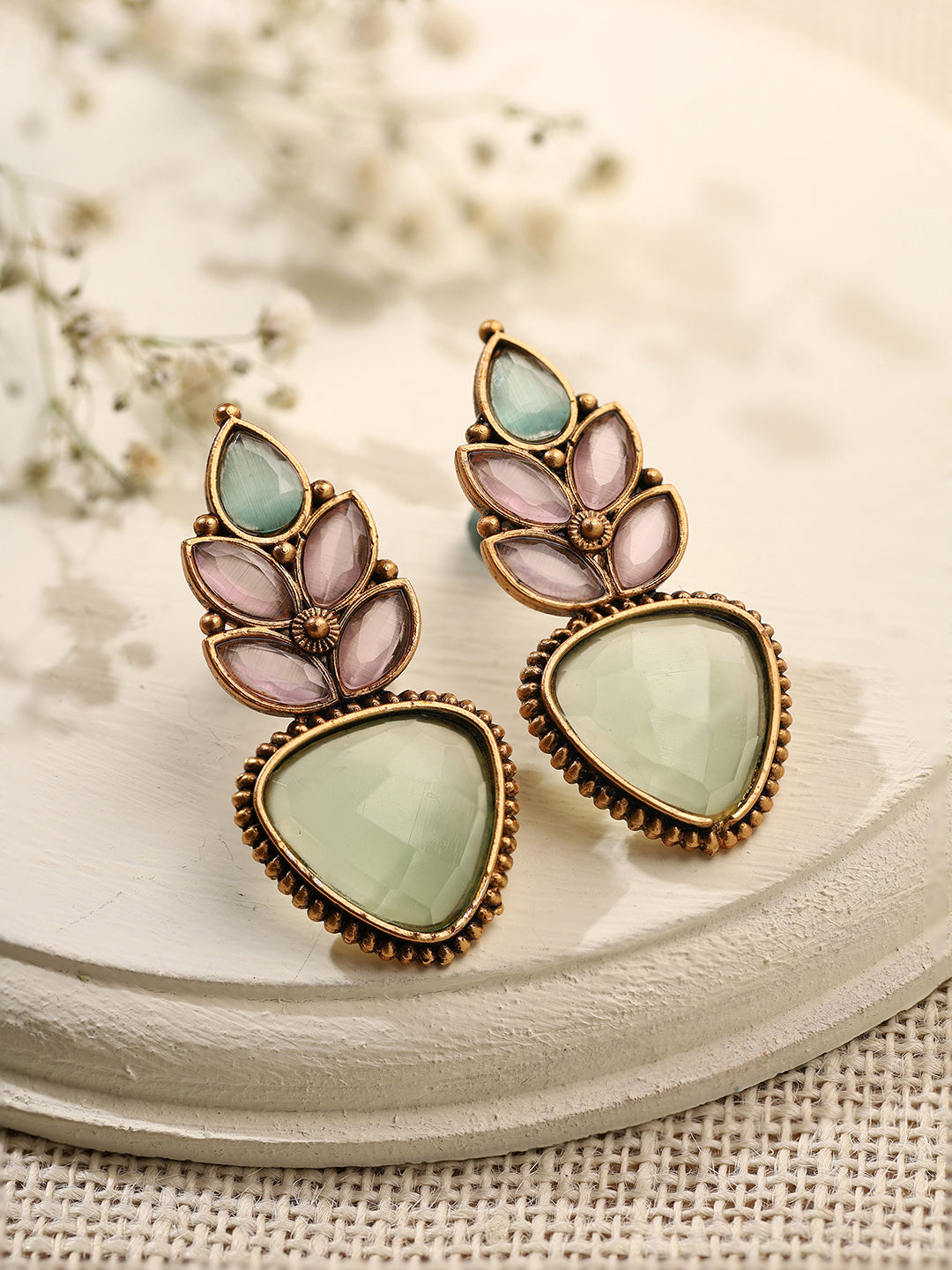 Priyaasi Blue and Pink Drop Earrings