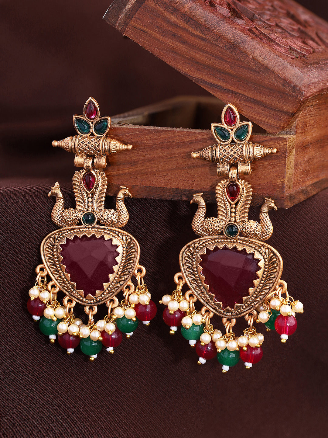 Priyaasi Temple Style Peacock Beaded Earrings