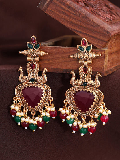 Priyaasi Temple Style Peacock Beaded Earrings