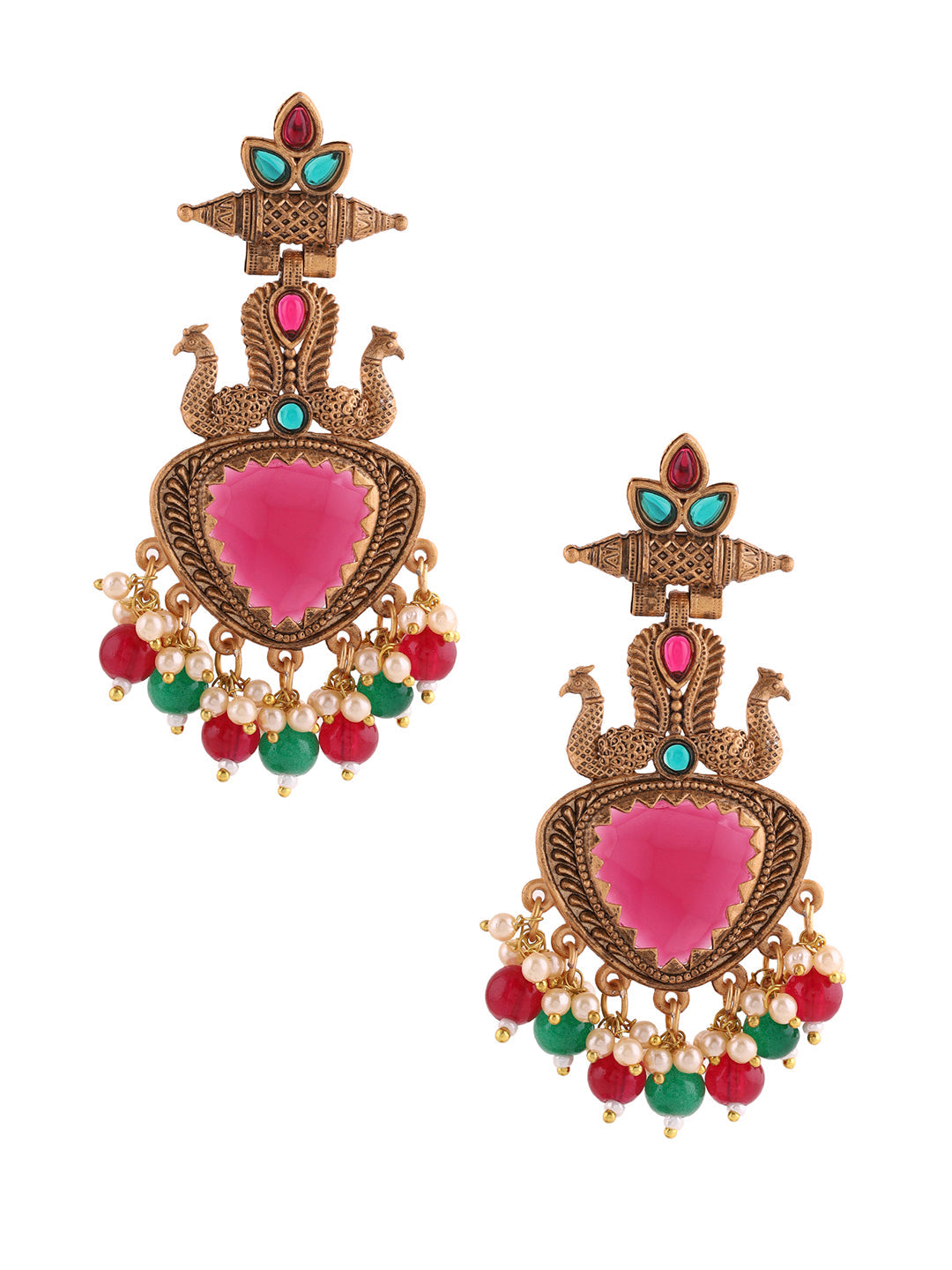 Priyaasi Temple Style Peacock Beaded Earrings