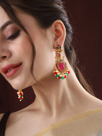 Priyaasi Temple Style Peacock Beaded Earrings