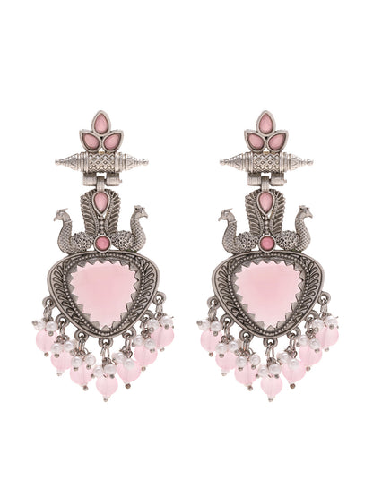 Priyaasi Gorgeous Peacock-Inspired Jhumka Earrings in Pink Stone Splendor