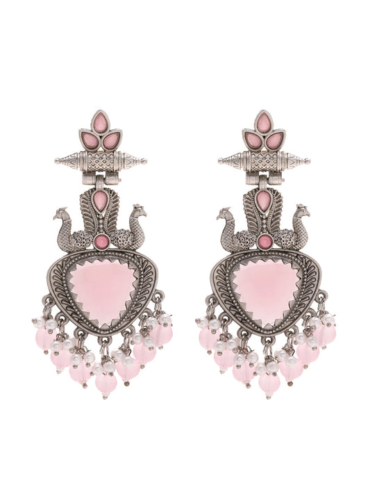 Priyaasi Gorgeous Peacock-Inspired Jhumka Earrings in Pink Stone Splendor