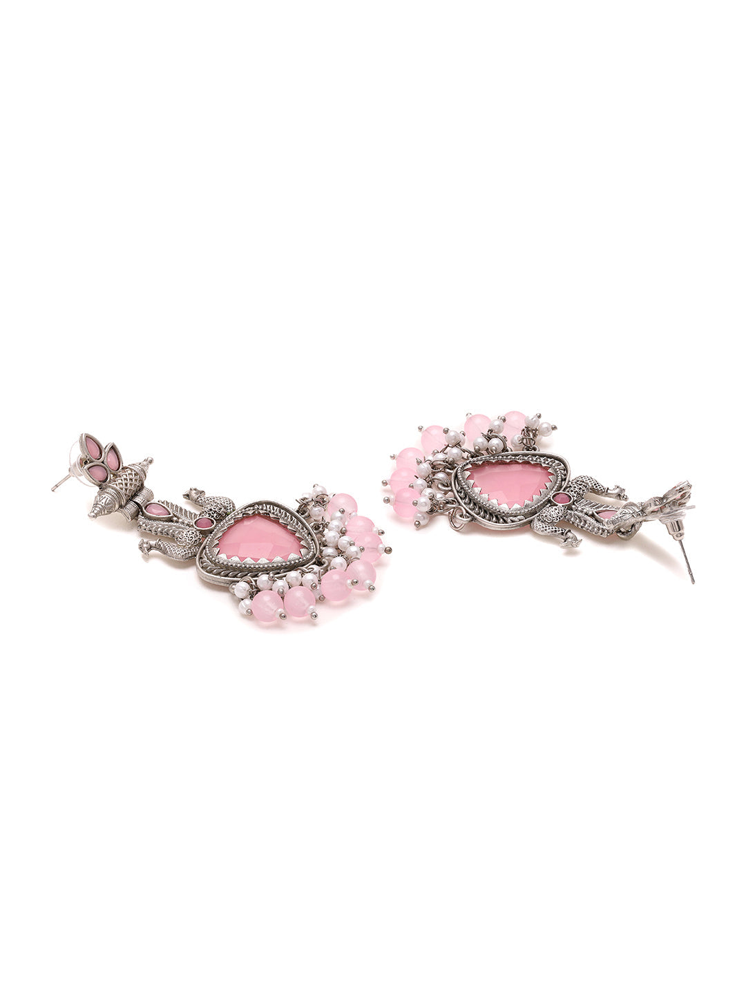 Priyaasi Gorgeous Peacock-Inspired Jhumka Earrings in Pink Stone Splendor