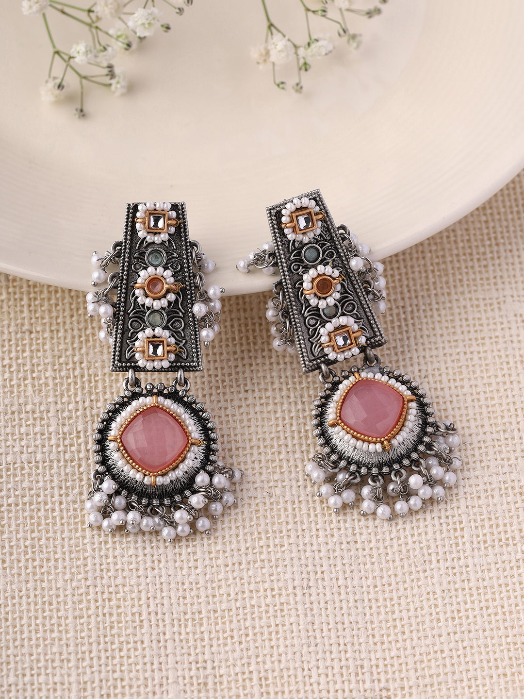 Priyaasi Crafting Temple Model Pearls and Exquisite Earrings