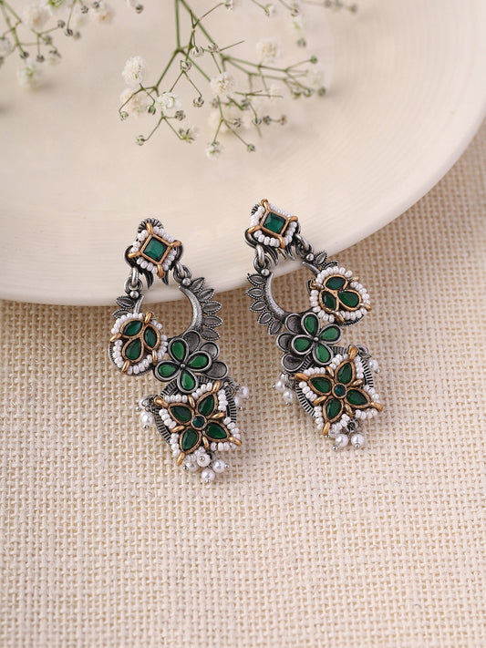 Priyaasi Floral Green and Pearl Earrings