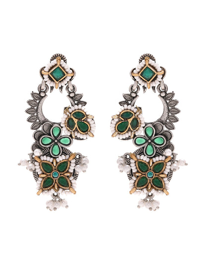 Priyaasi Floral Green and Pearl Earrings