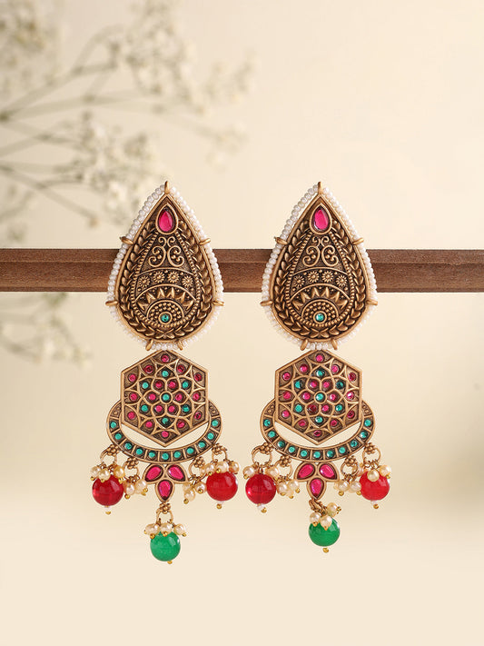 Priyaasi Drop Shape Matte Temple Earrings