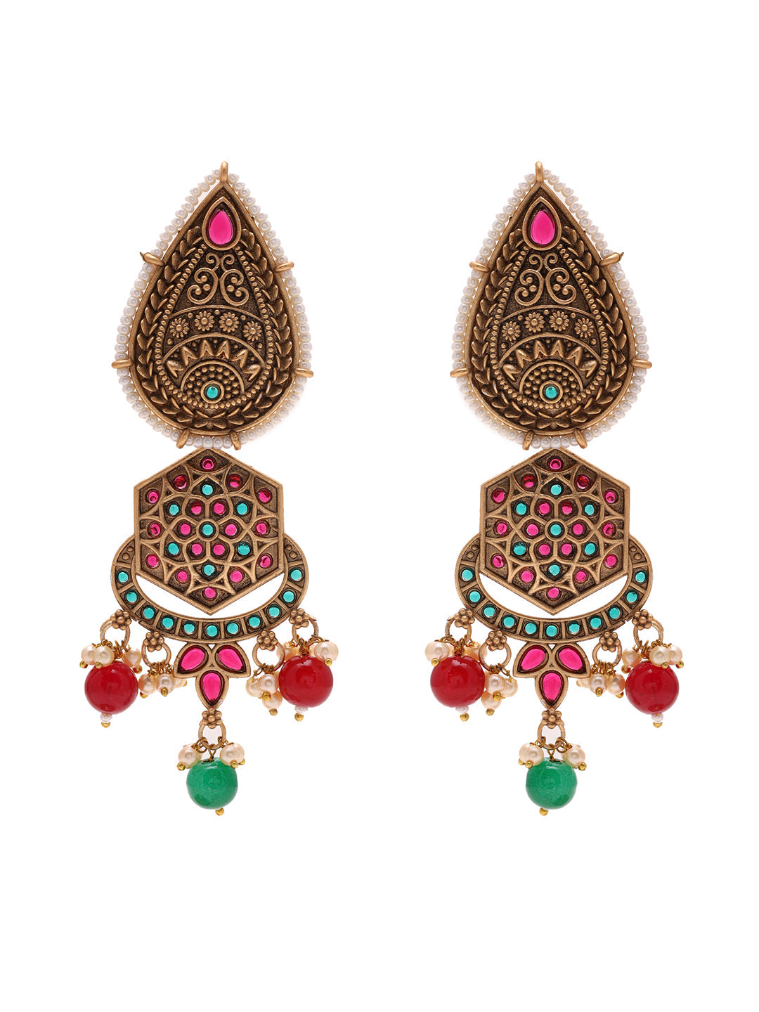 Priyaasi Drop Shape Matte Temple Earrings