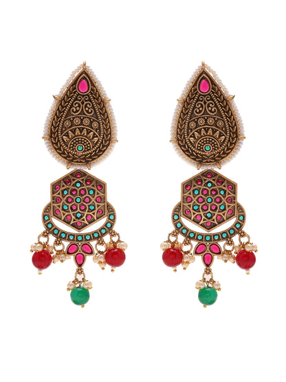 Priyaasi Drop Shape Matte Temple Earrings