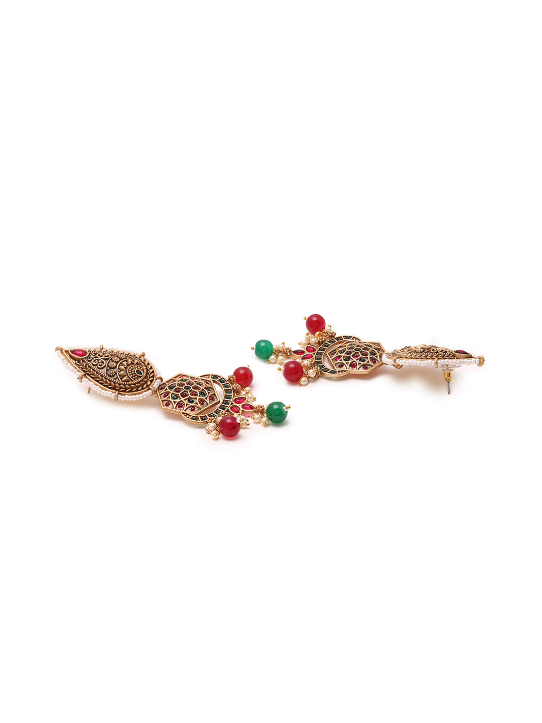 Priyaasi Drop Shape Matte Temple Earrings