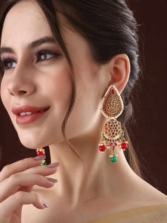 Priyaasi Drop Shape Matte Temple Earrings