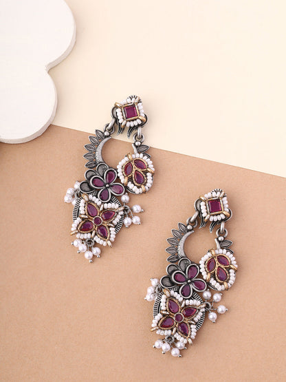 Priyaasi Floral Ruby and Pearl Earrings