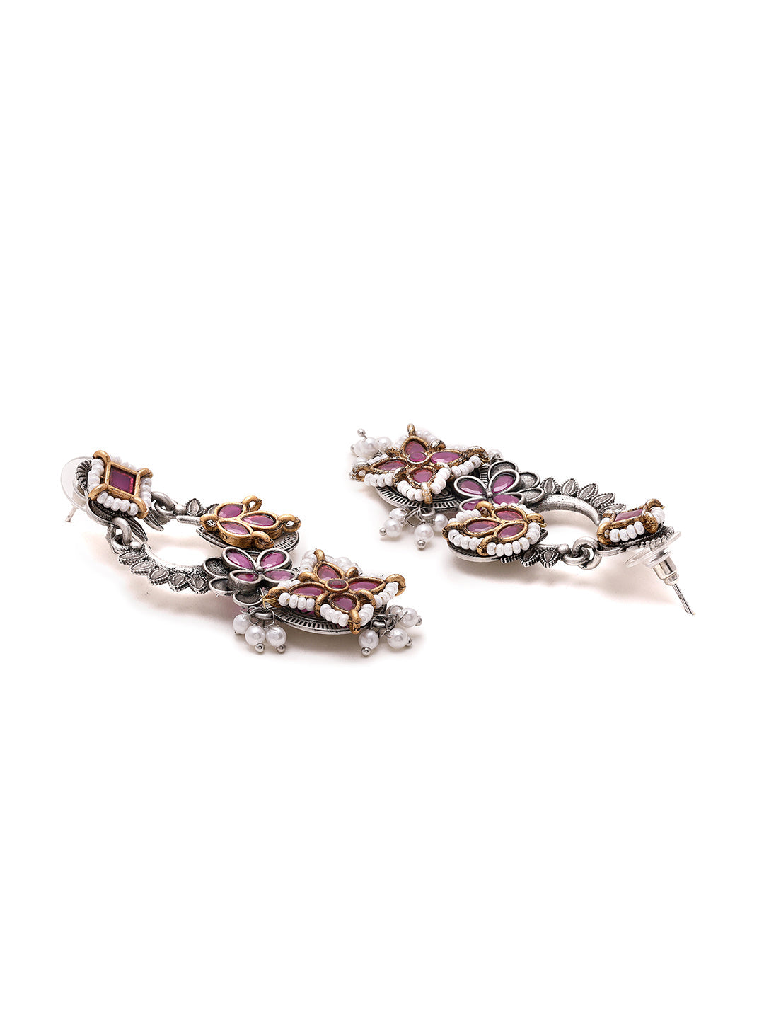 Priyaasi Floral Ruby and Pearl Earrings