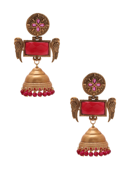 Priyaasi Ruby Stoned Floral Jhumkas