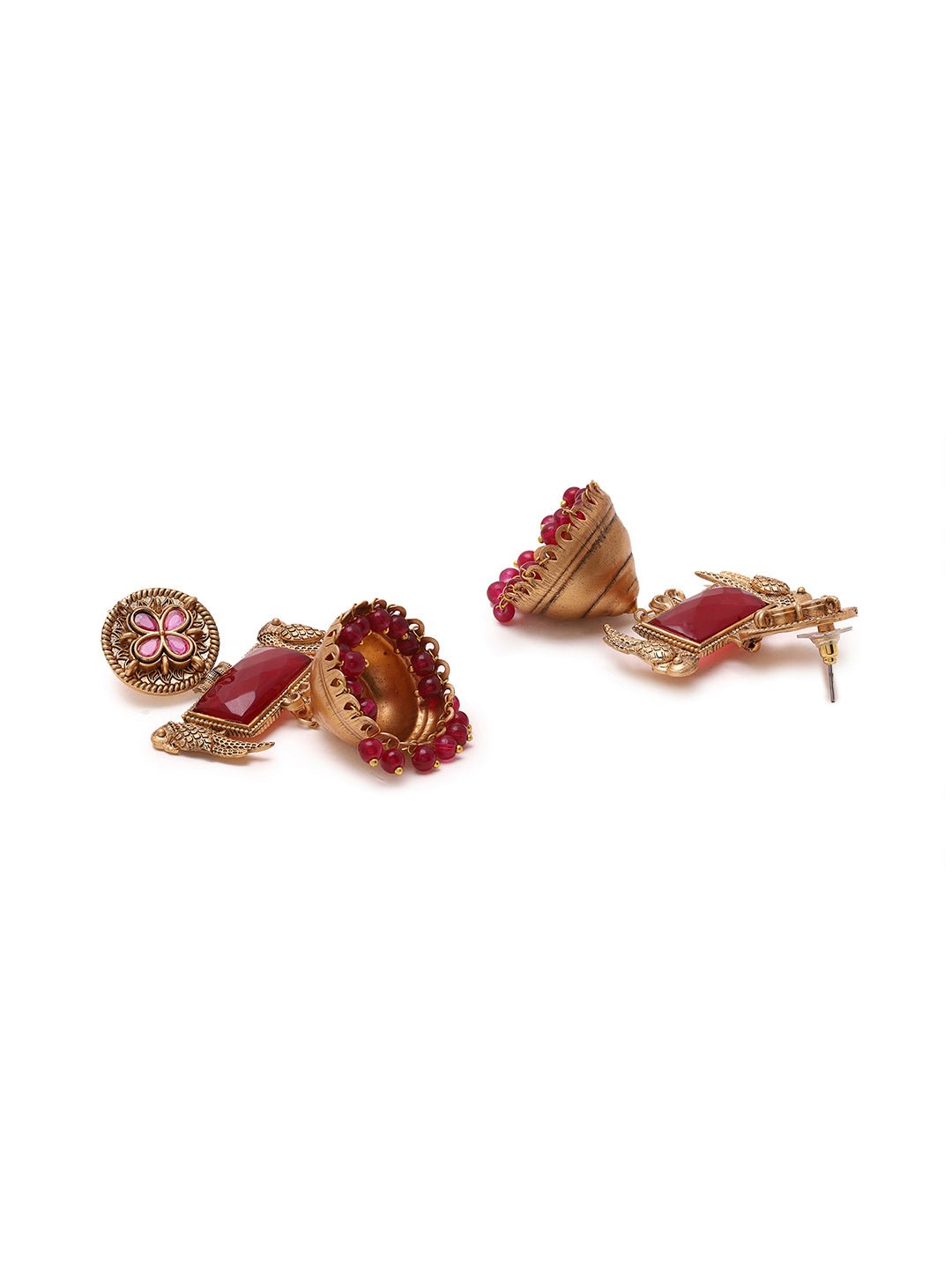 Priyaasi Ruby Stoned Floral Jhumkas