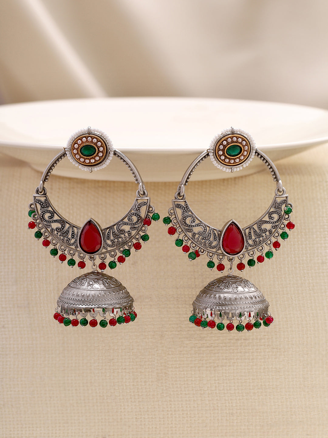 Priyaasi Chandbali Pink Stoned Earrings