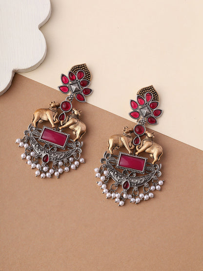 Priyaasi Ruby Stoned Oxidized Earrings