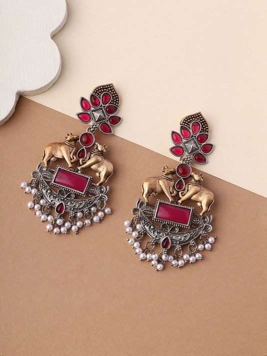 Priyaasi Ruby Stoned Oxidized Earrings