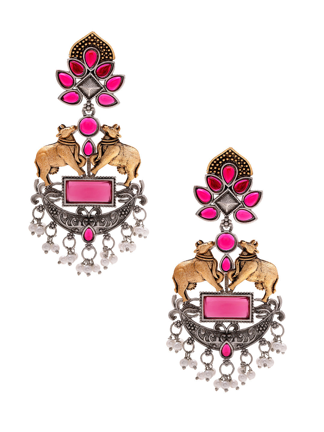 Priyaasi Ruby Stoned Oxidized Earrings