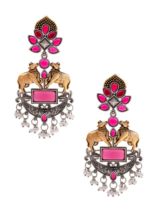 Priyaasi Ruby Stoned Oxidized Earrings