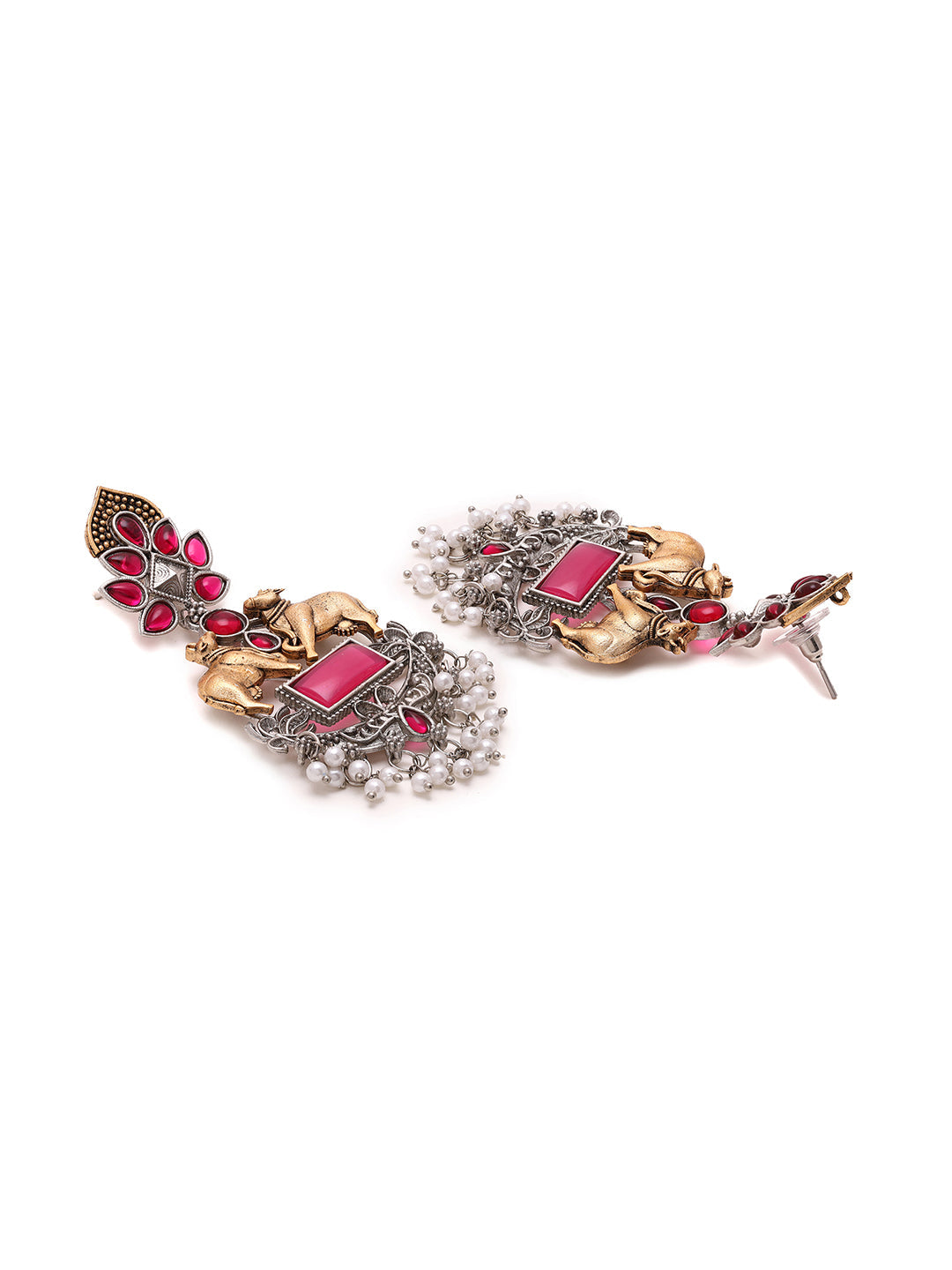 Priyaasi Ruby Stoned Oxidized Earrings