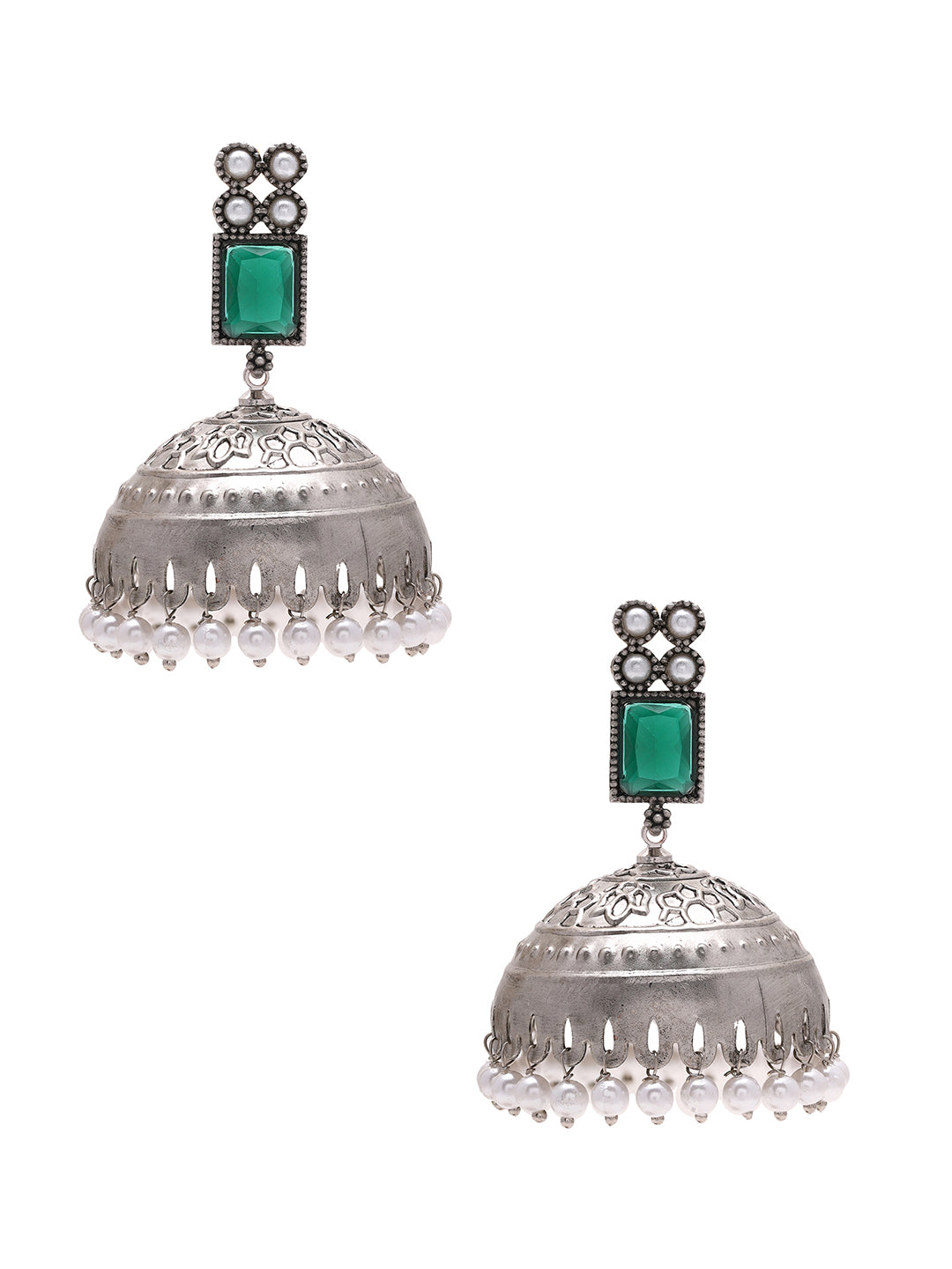 Priyaasi Timeless Beauty Green Stone Jhumkas