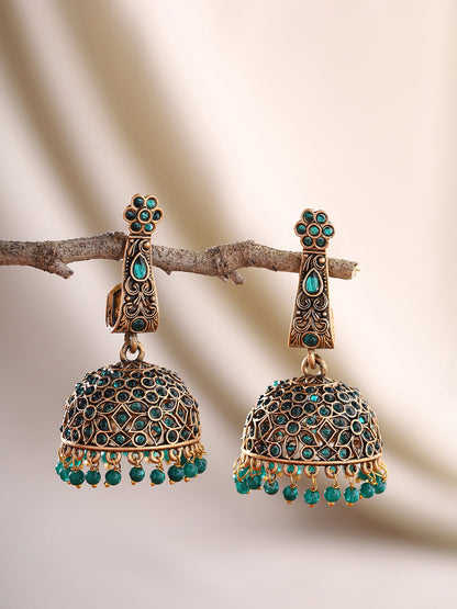 Priyaasi Green Floral Jhumkas