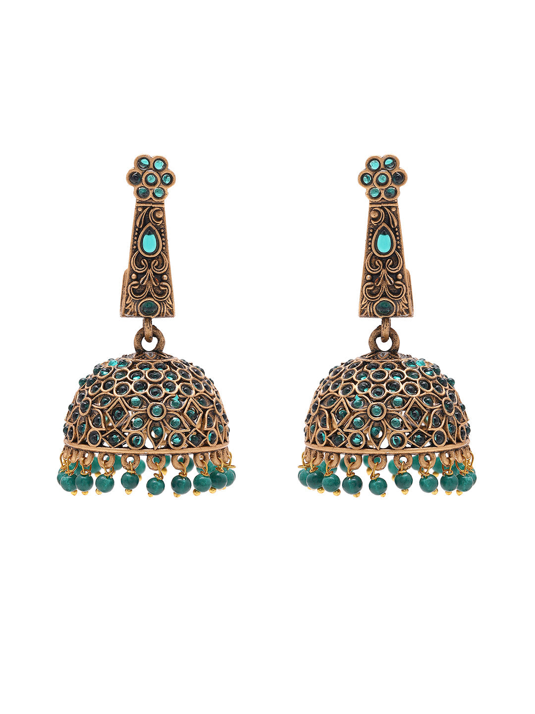 Priyaasi Green Floral Jhumkas