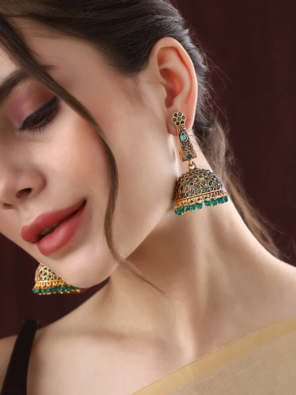 Priyaasi Green Floral Jhumkas