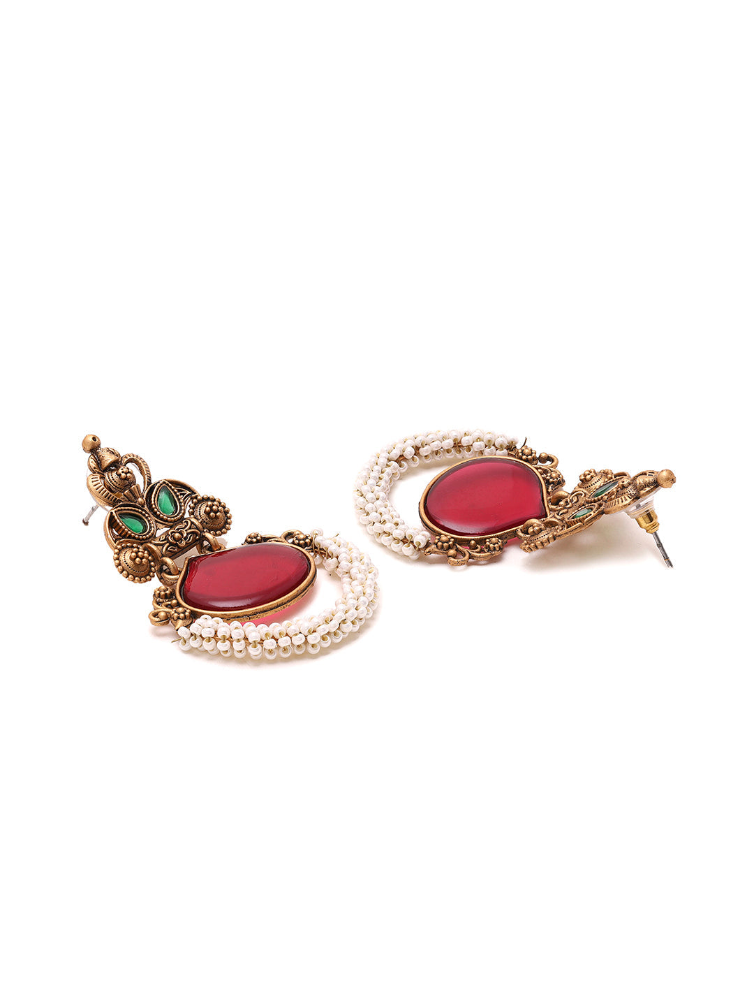 Priyaasi Opulent Ruby Stoned Pearl Drop Earrings