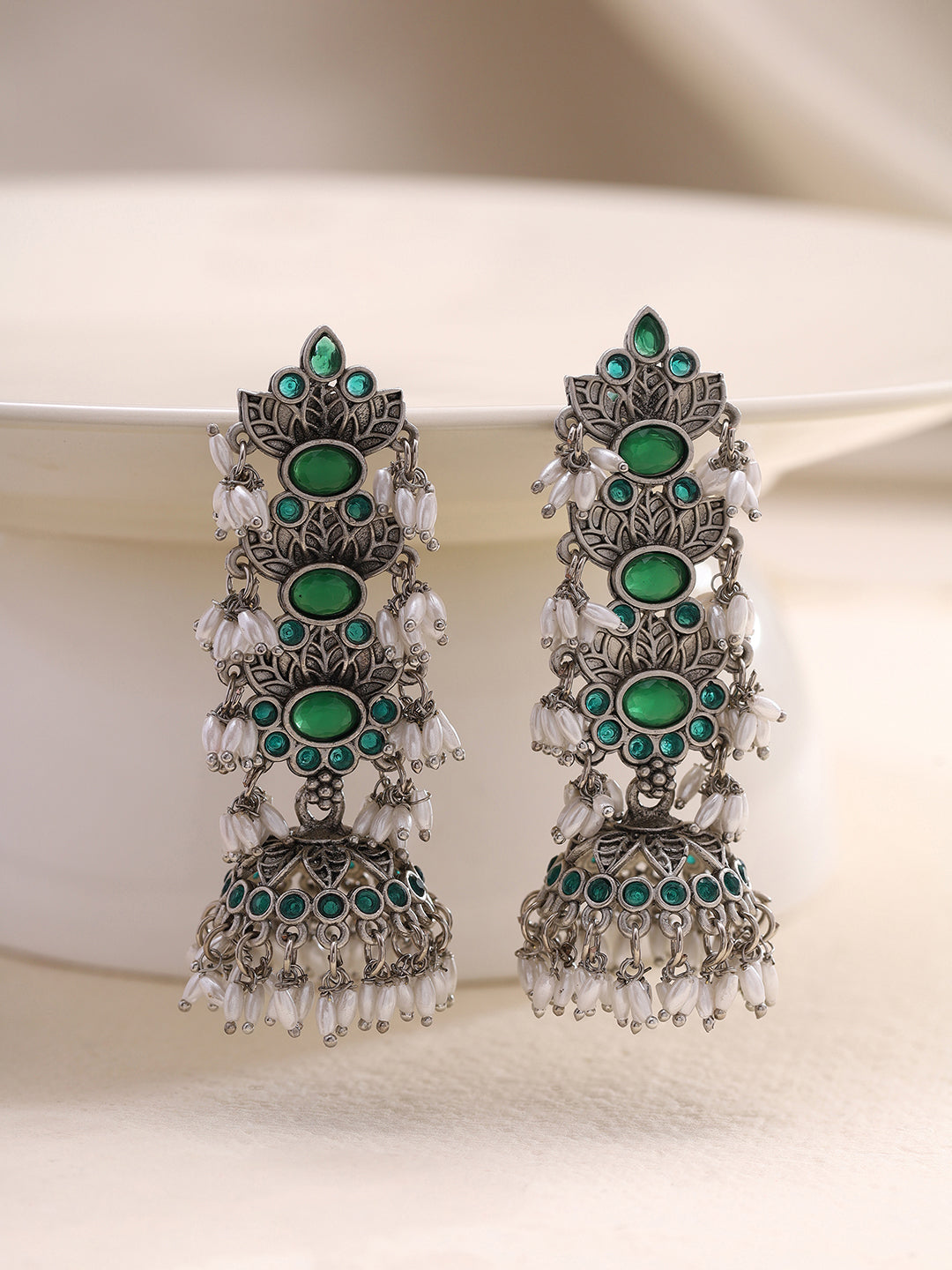 Priyaasi Green Stoned Long Jhumkas
