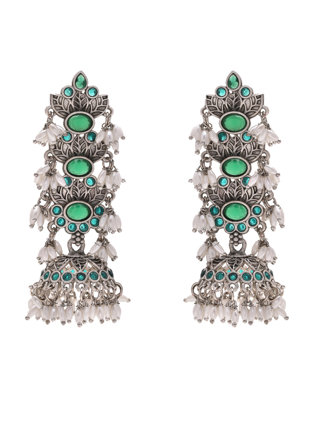 Priyaasi Green Stoned Long Jhumkas