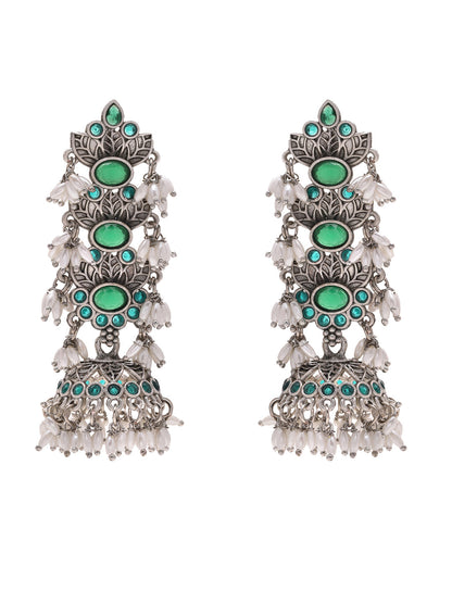 Priyaasi Green Stoned Long Jhumkas